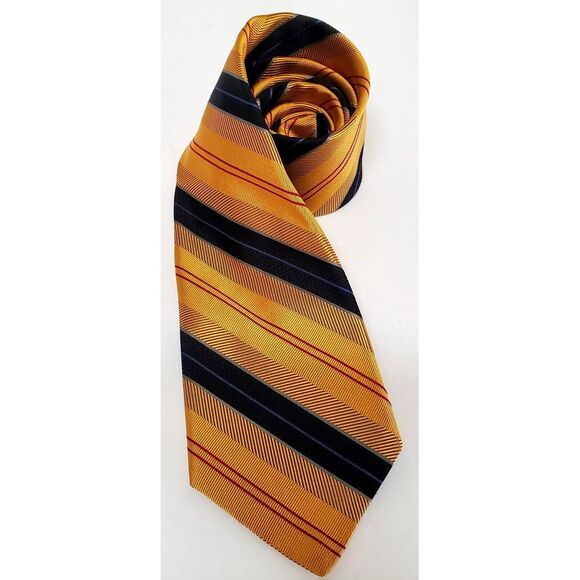 Robert Talbott Necktie Best of Class USA 100% Silk Gold/Blk/Burg Diagonal Stripe - Picture 3 of 11